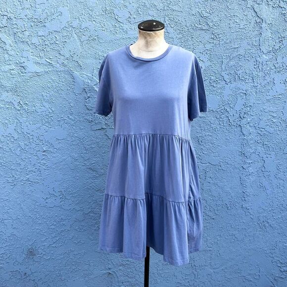 Kotn Tiered Babydoll Dress 100% Cotton Small Blue - Picture 2 of 8